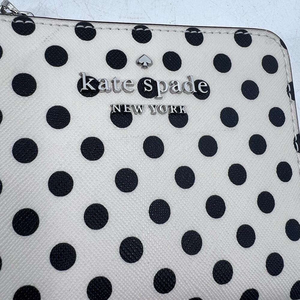 kate spade polka dot zip card wallet in light pink and black - Picture 7 of 7